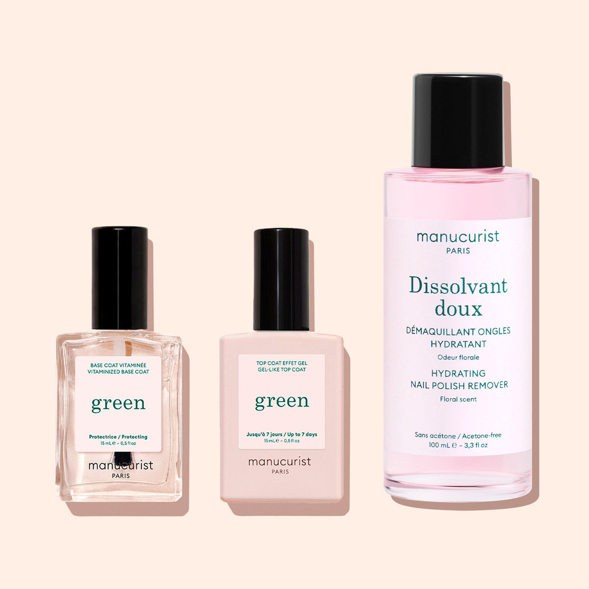 Green™ Base. Top Coat & Nail Polish Remover Trio